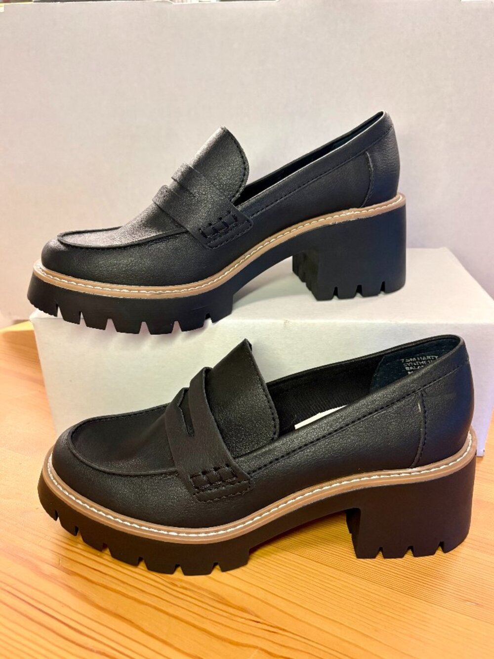 Dolce Vita Halona Black Leather Chunky Platform Loafers - Women's Size 7.5